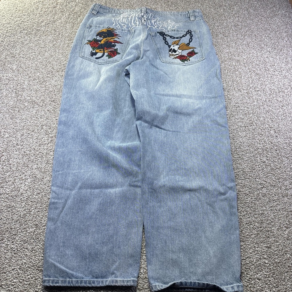 Ninth‎ Hall Ambush Jeans Mens 34x30 Blue Relaxed Wide Leg Denim Skull Tattoo